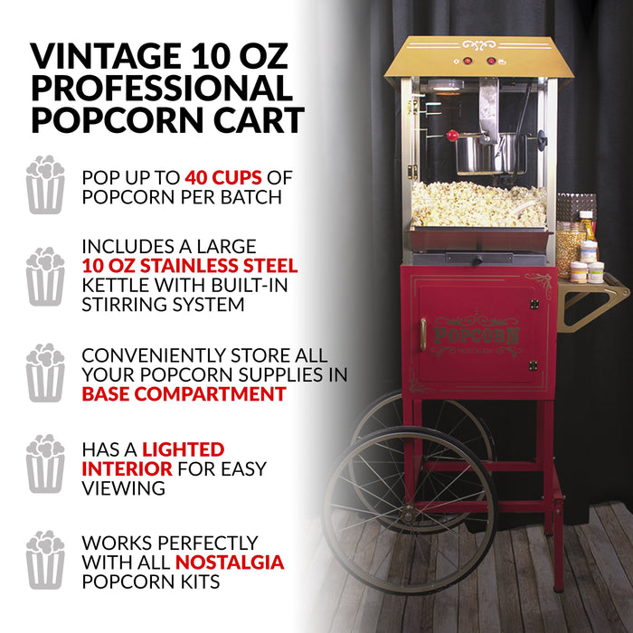 Vintage 10-Ounce Professional Popcorn Cart - 59 Inches Tall