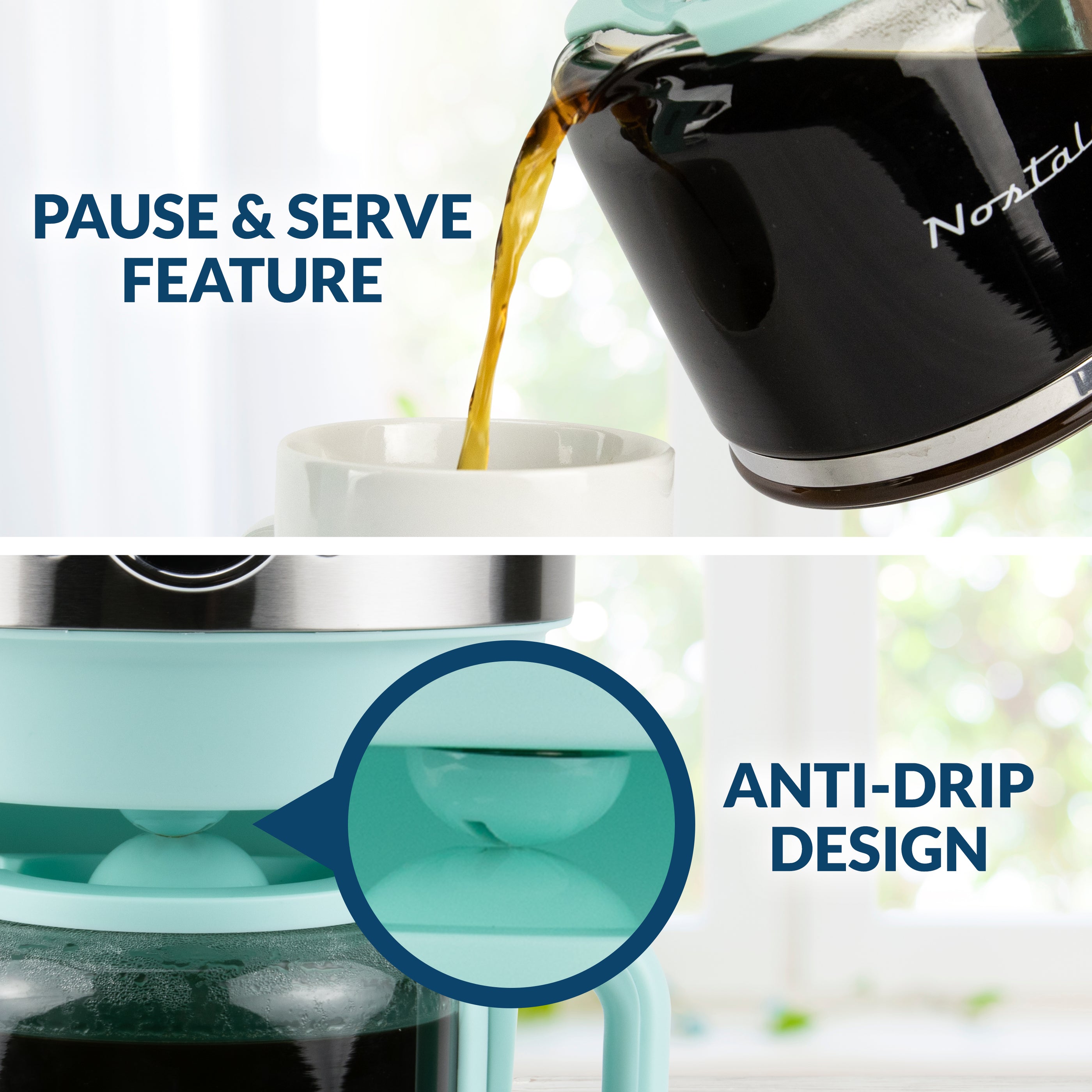 12 Cup Retro Coffee Maker, Aqua — Nostalgia Products