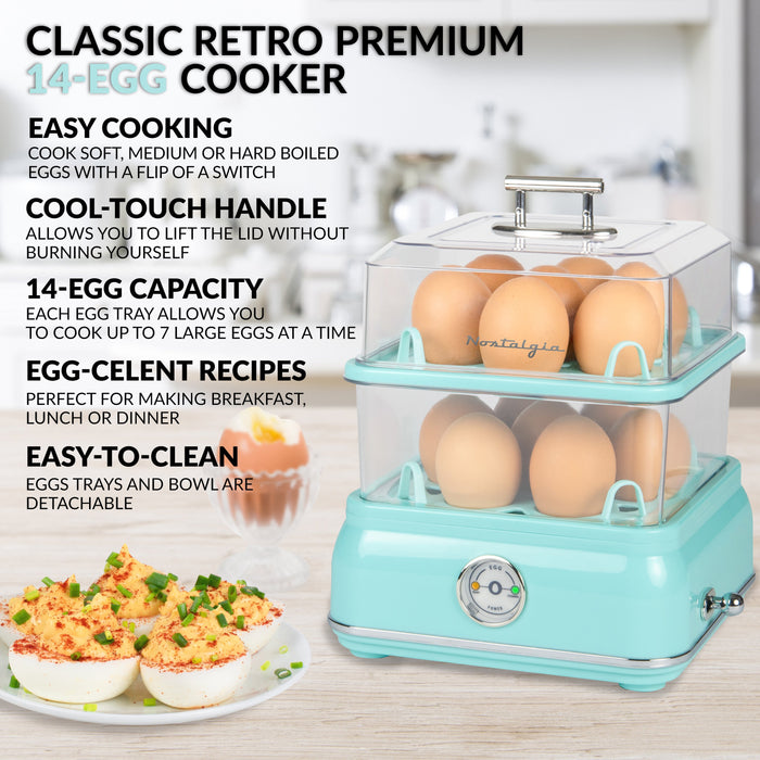  Nostalgia MyMini 7 Egg Cooker makes 7 soft medium or hard  boiled eggs egg bowls includes egg white separator (Teal)