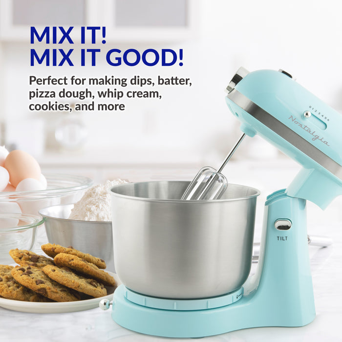 3.5 Qt Retro Stand Mixer with Tilt Head and Stainless Steel Bowl, Aqua