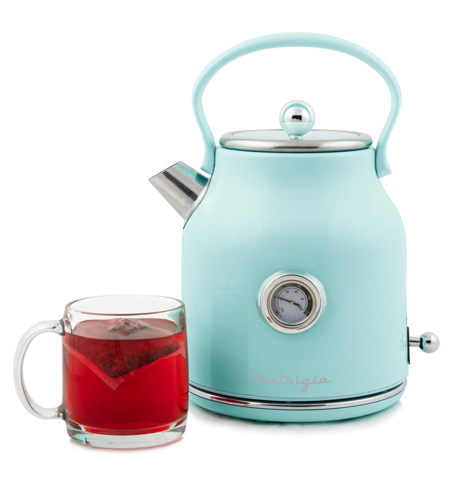 Retro Stainless Steel Electric Tea and Water Kettle, Aqua