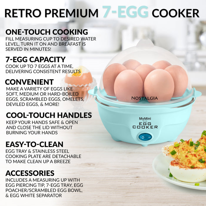 Retro Premium 7-Egg Capacity Electric Egg Cooker, Aqua — Nostalgia Products