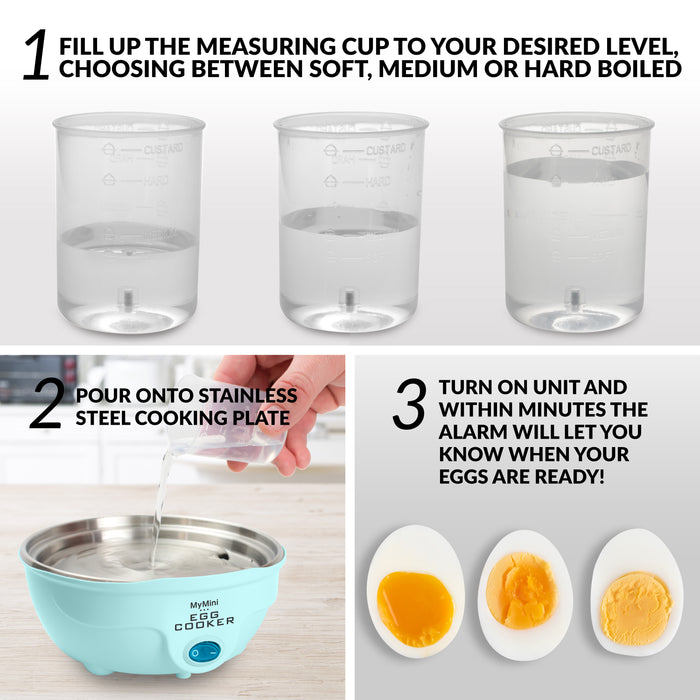 Nostalgia MyMini 7 Egg Cooker makes 7 soft medium or hard boiled eggs egg  bowls includes egg white separator (Teal)