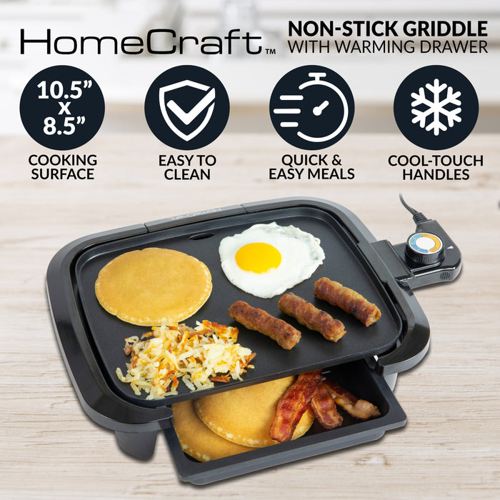 HomeCraft Non-Stick Griddle With Warming Drawer — Nostalgia Products