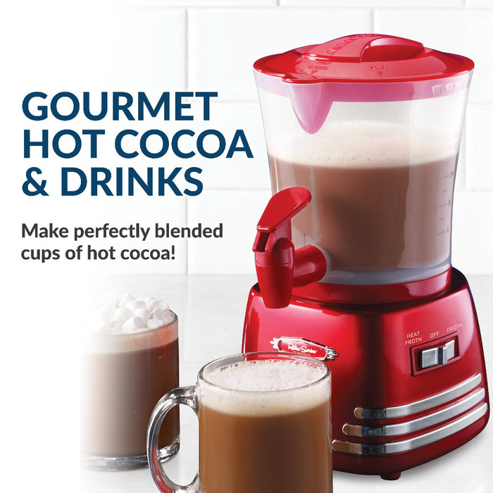 Retro 32-Ounce Hot Chocolate, Milk Frother, Cappuccino, Mocha, Latte Maker and Dispenser