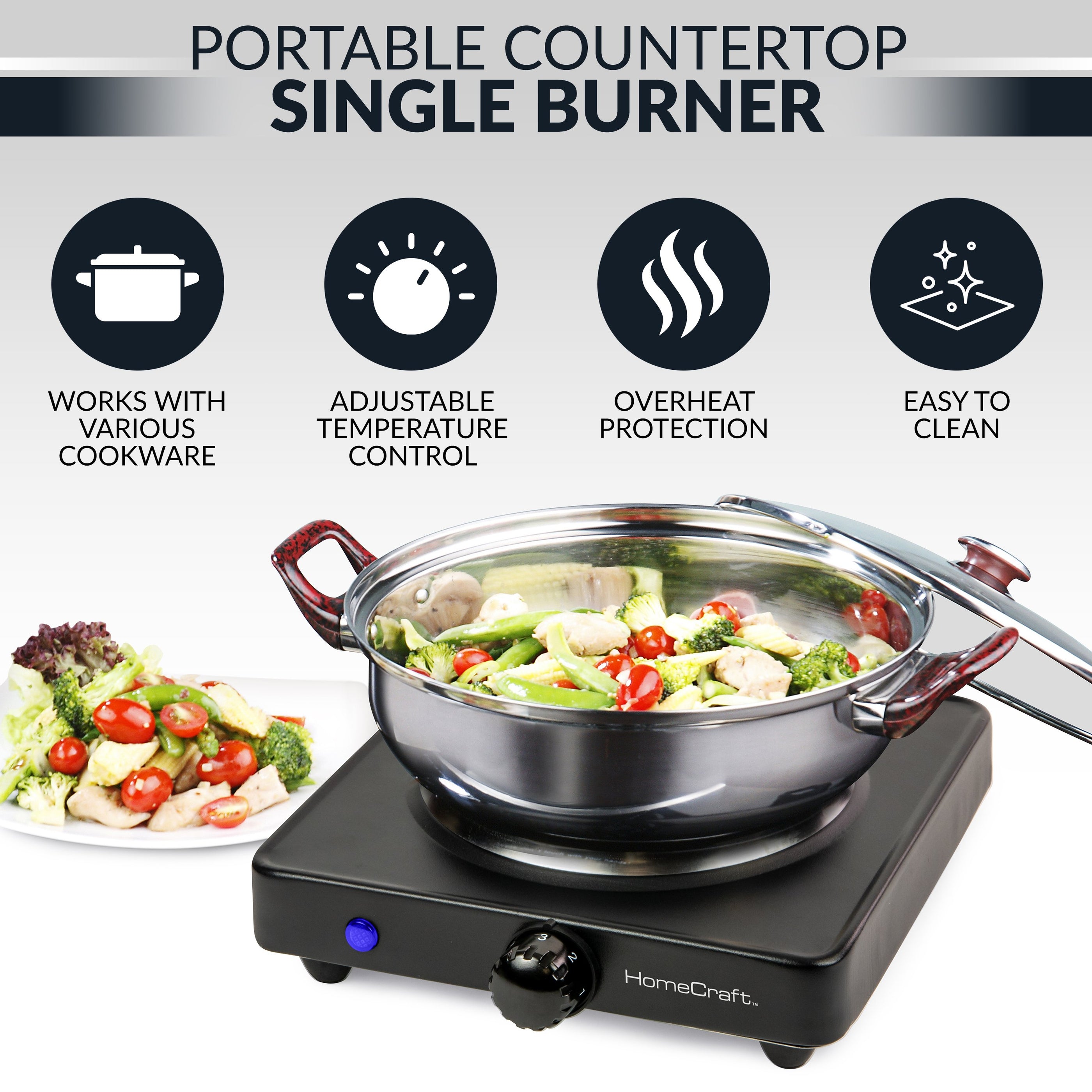 HomeCraft™ Single Burner Hot Plate — Nostalgia Products