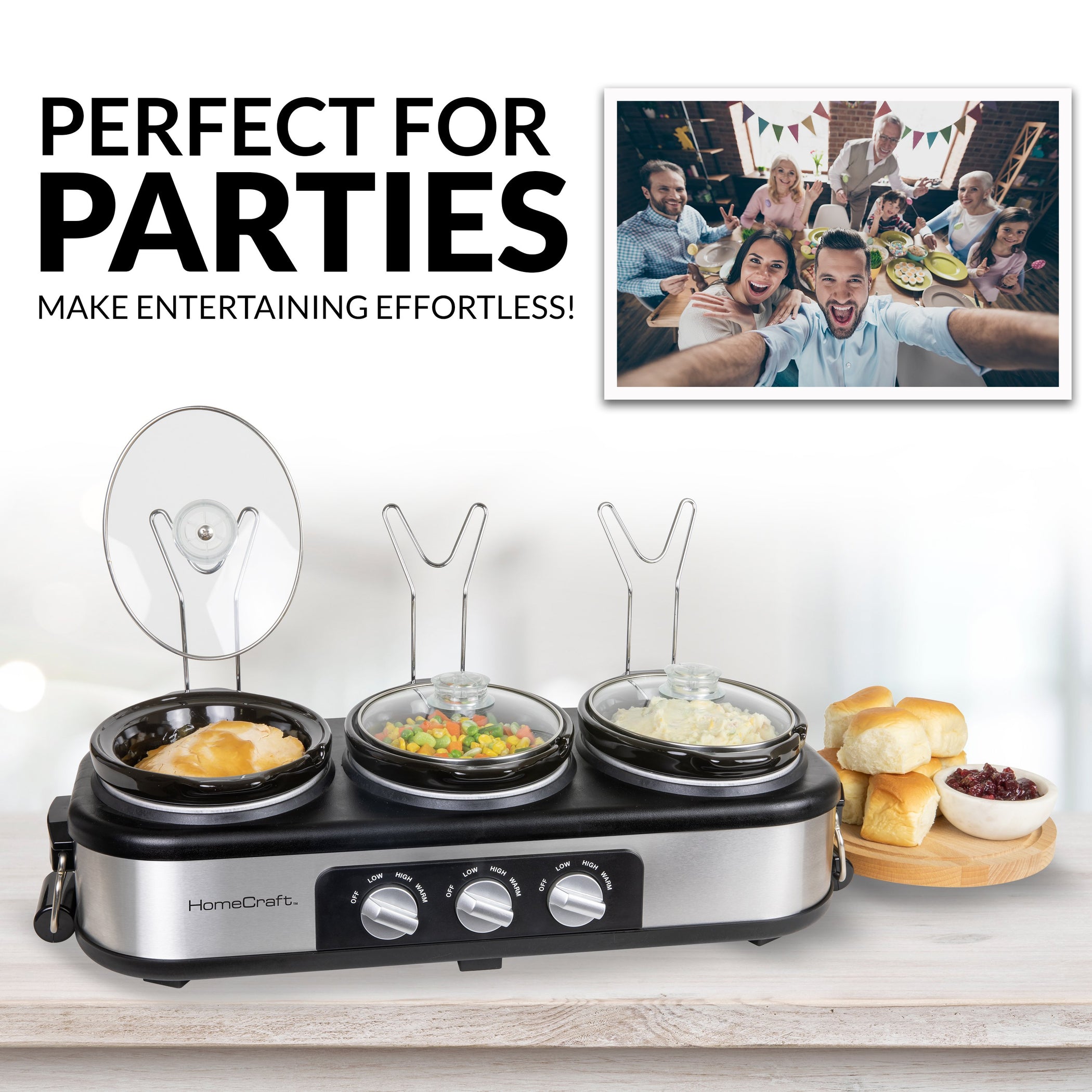 HomeCraft 3Station 1.5Quart Oval Slow Cooker Buffet — Nostalgia Products