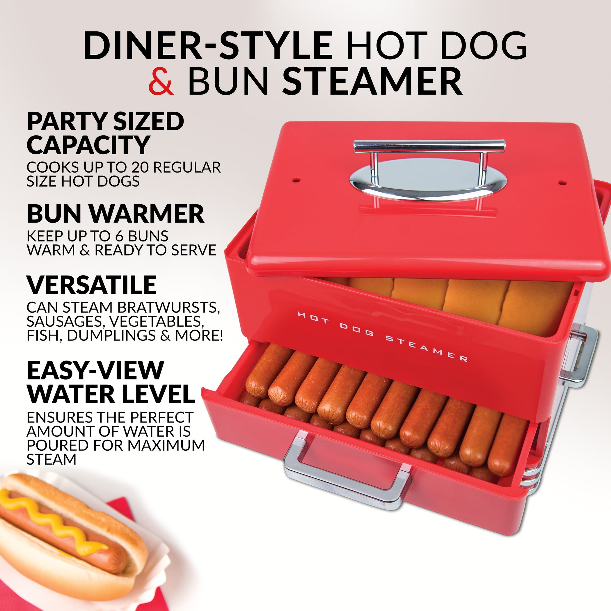 Large Diner Style Hot Dog Steamer — Nostalgia Products