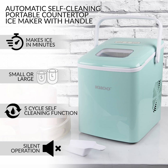 IGLOO® 26-Pound Automatic Self-Cleaning Portable Countertop Ice Maker Machine With Handle, Aqua