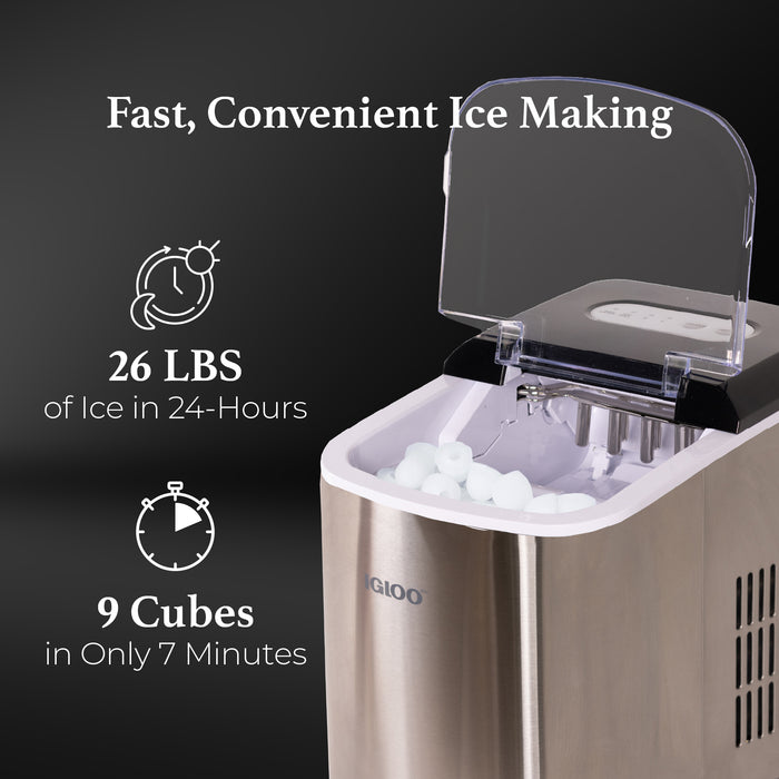 LITBOOS Countertop Ice Maker 26Lbs 24H Stainless Steel Ice Machine Maker