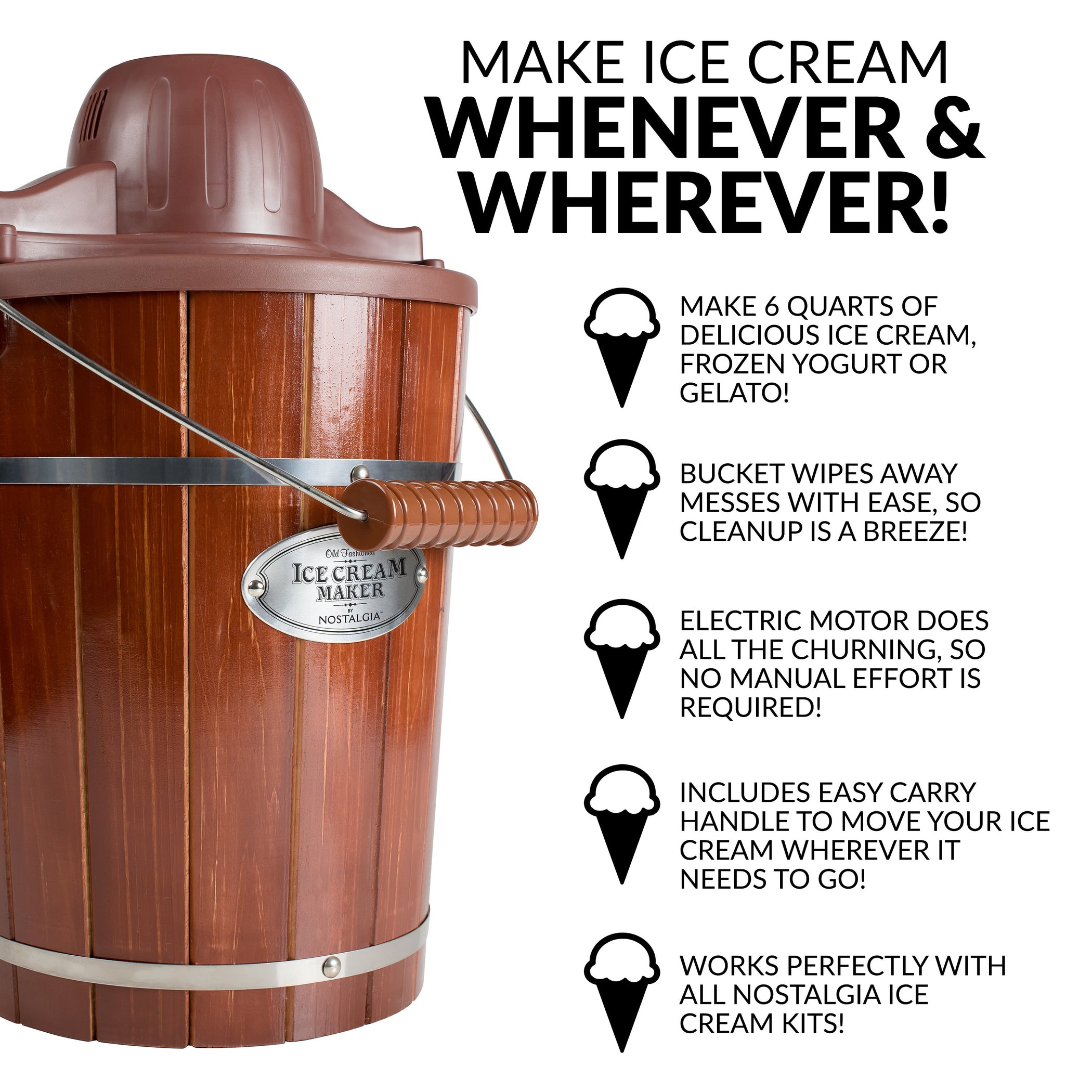 6Quart Wood Bucket Electric Ice Cream Maker — Nostalgia Products