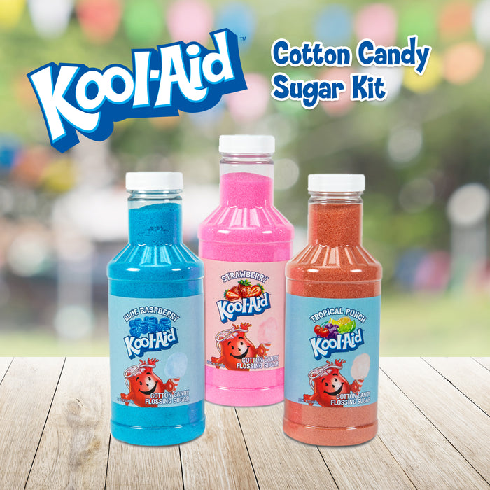 Kool-Aid Cotton Candy Flossing Sugar – Blue Raspberry, Strawberry, Tropical Punch – 3 Pack