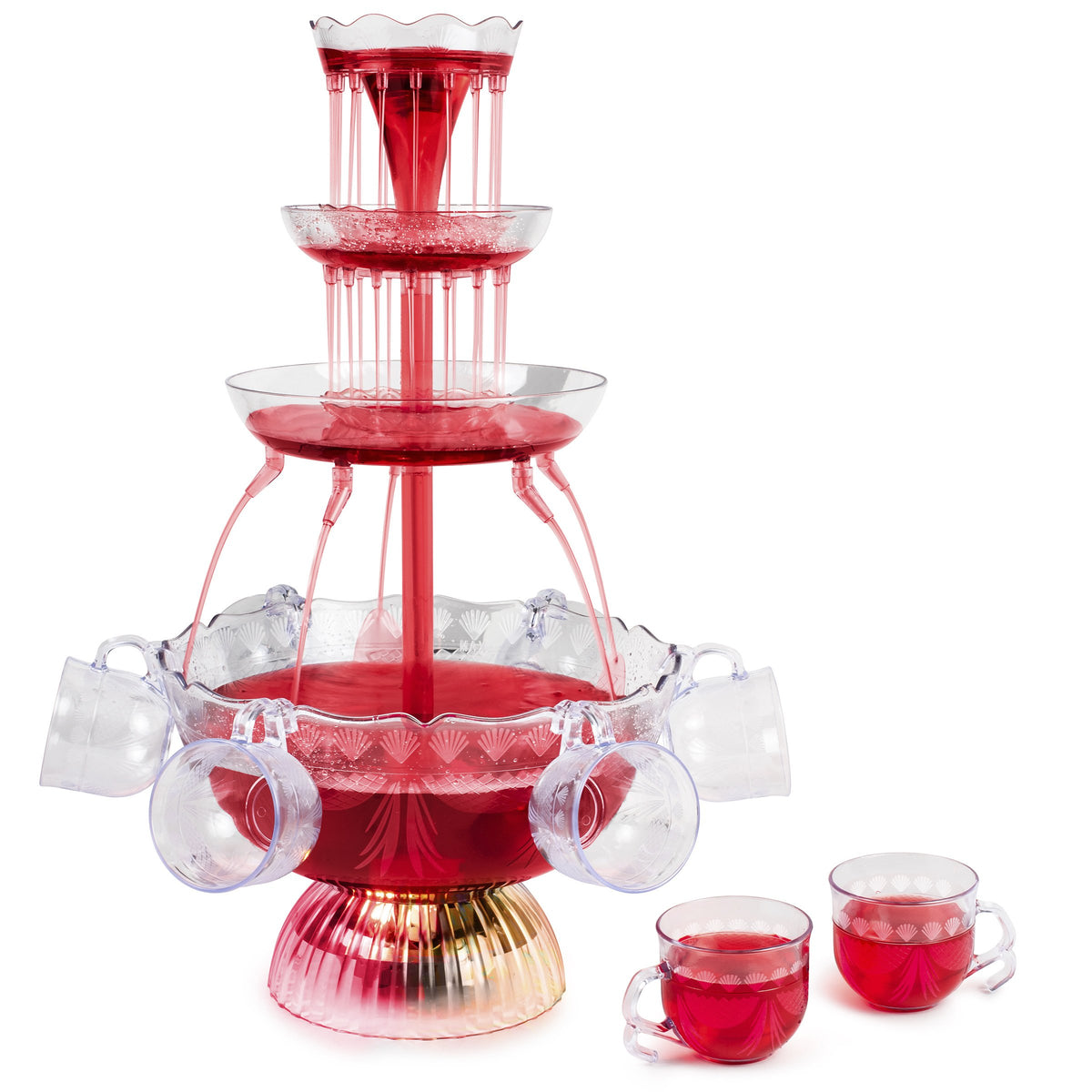 TMXKOOK Vintage Collection 3-Tier Champagne Fountain Illuminate Your Party  - Includes LED Lighted Base, 1.5 Gallon Capacity, and 5 Reusable Cups