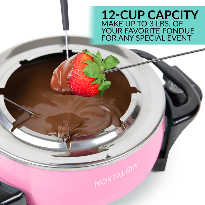 Nostalgia Nfps6pk 12-Cup Electric Fondue Pot, Pink