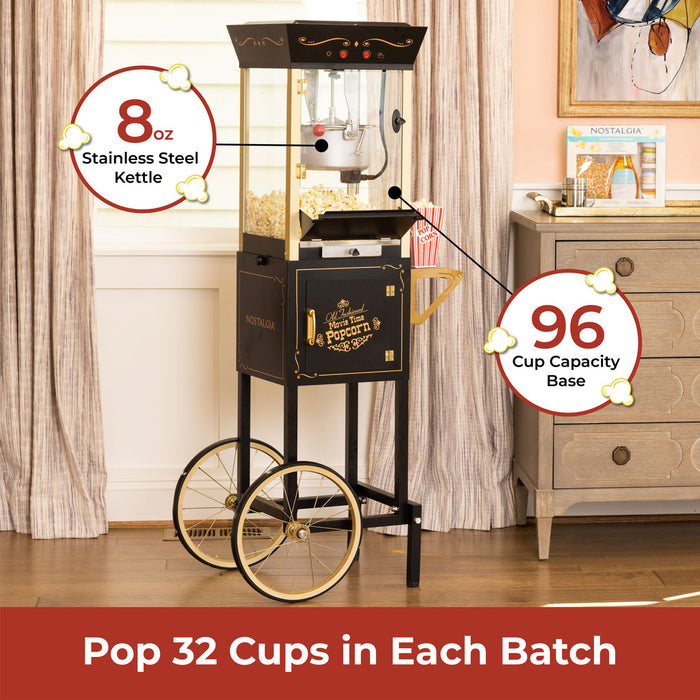 Vintage Professional Popcorn Cart - NEW 8-Ounce Kettle - 53 Inches Tall - Black