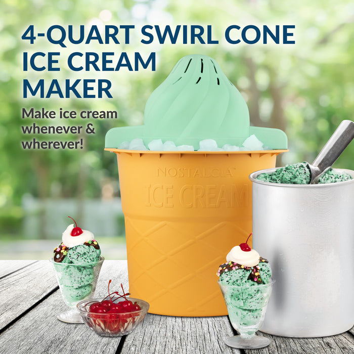 4-Quart Swirl Cone Ice Cream Maker, Mint Green