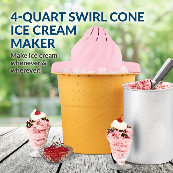 4-Quart Swirl Cone Ice Cream Maker, Strawberry Red
