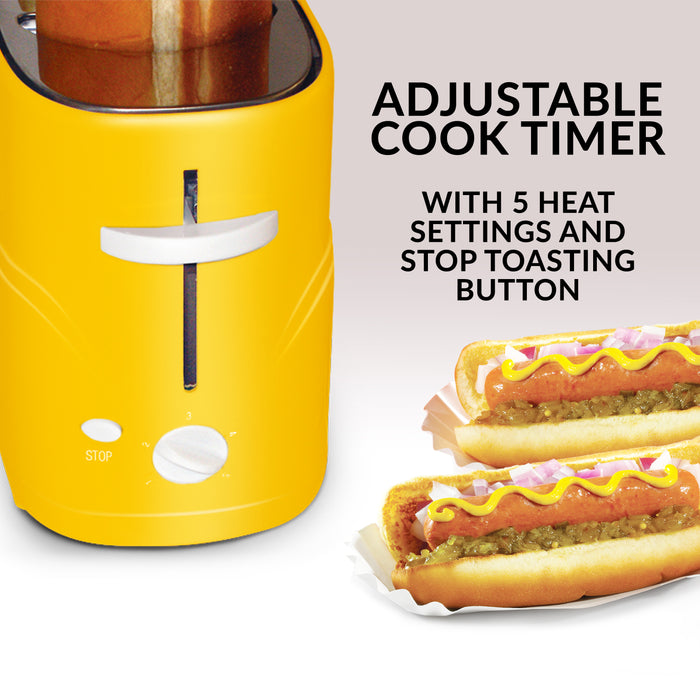 2 Slot Hot Dog and Bun Toaster, Mini Tongs Retro Hot Dog Toaster, Metallic  Red