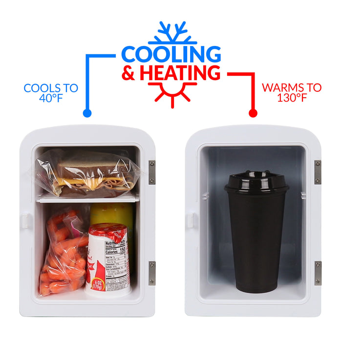 Retro 6-Can Personal Cooling and Heating Refrigerator with Display Window & Carry Handle, Aqua