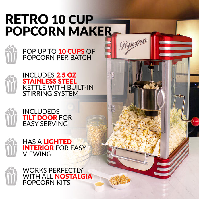 NHAP501RD Nostalgia Popcorn Maker, 12 cups Hot Air Popcorn Machine with  Measuring cap, Oil Free, Vintage Movie Theater Style, Red