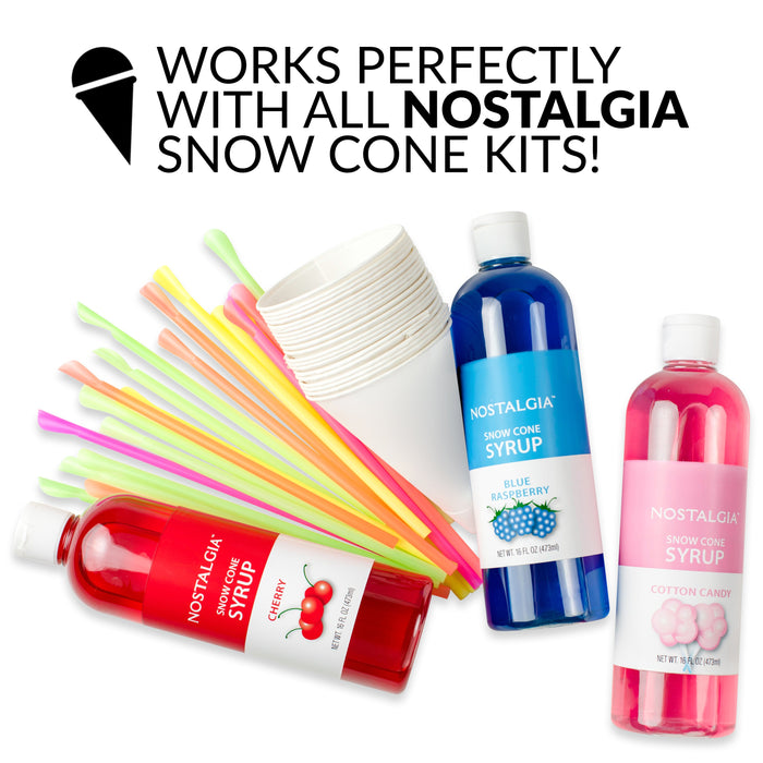 snow cone syrup with cups and straws