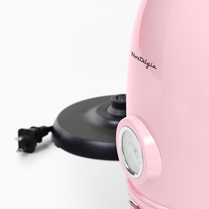 Retro 1.7-Liter Stainless Steel Electric Water Kettle with Strix Thermostat, Pink