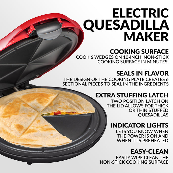 Taco Tuesday 6-Wedge Electric Quesadilla Maker w/ Extra Stuffing Latch
