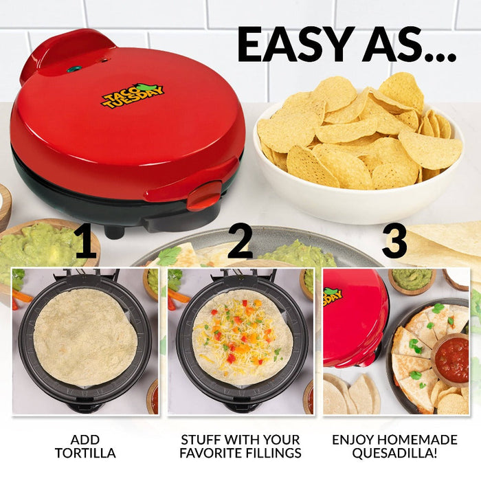 Taco Tuesday Deluxe 8-Inch 6-Wedge Electric Quesadilla Maker with Extra Stuffing Latch