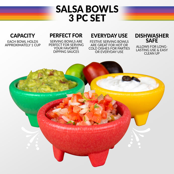 Taco Tuesday 3-Piece Salsa Bowl Set in Yellow, Green & Red
