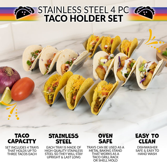 Taco Tuesday Stainless Steel 4-Piece Taco Holder Tray Set — Nostalgia  Products