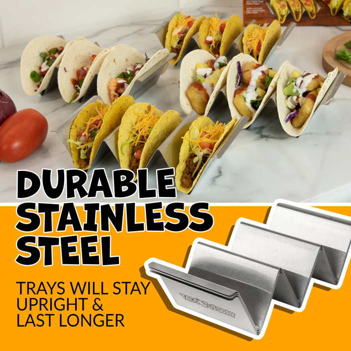 Taco Tuesday Stainless Steel 4-Piece Taco Holder Tray Set