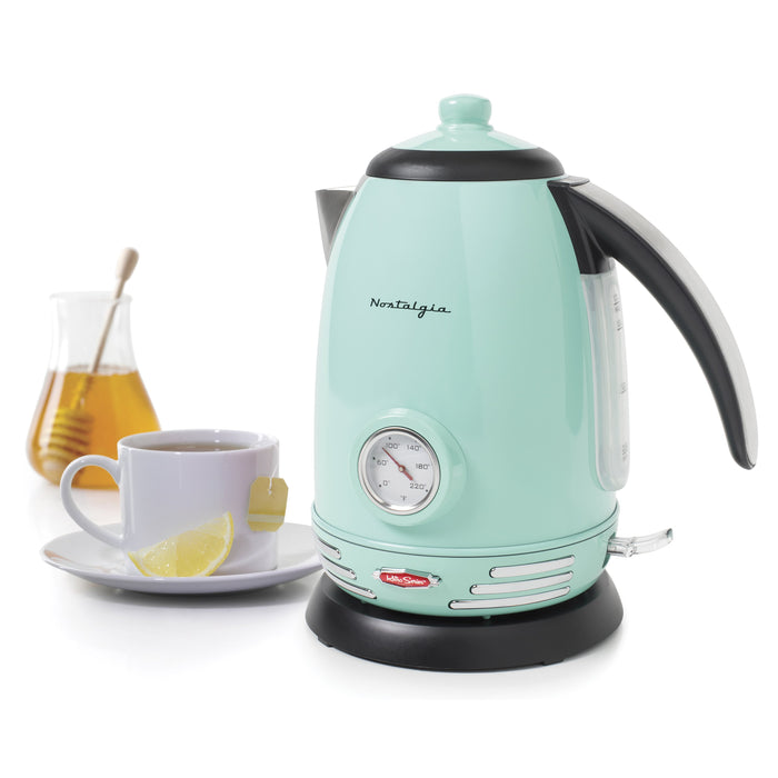 Retro 1.7-Liter Stainless Steel Electric Water Kettle with Strix Thermostat, Aqua