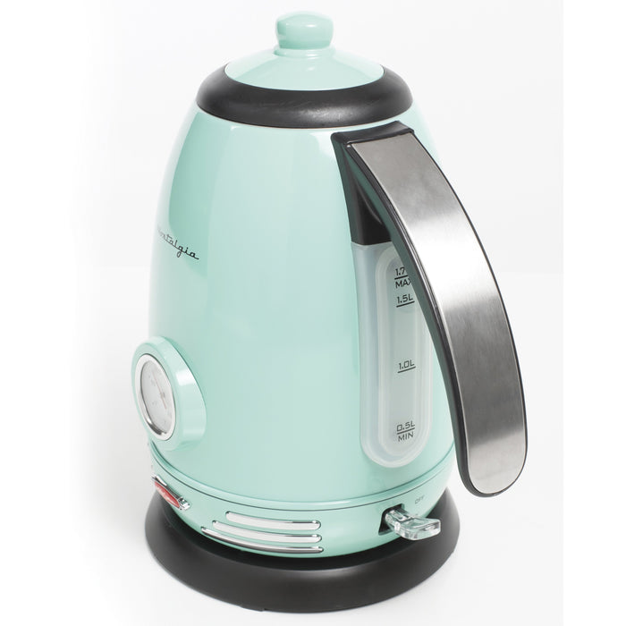 Retro 1.7-Liter Stainless Steel Electric Water Kettle with Strix Thermostat, Aqua